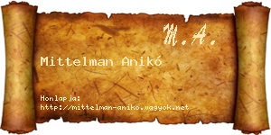 Mittelman Anikó névjegykártya
